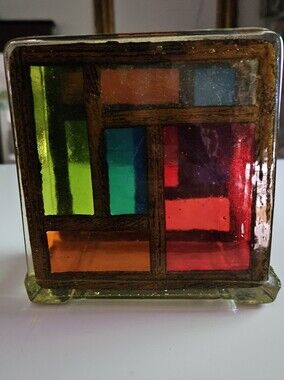 Stained Glass Mosaic Colorflo Napkin Holder 1960s. Early 70s